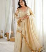 Rakhi special mirror work cream kurta palazzo set with dupatta