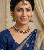 Blue antique-plated agate stone necklace set with earrings & maang tikka