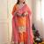 Orange chinon embroidered palazzo set with printed dupatta