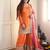 Orange chinon embroidered palazzo set with printed dupatta