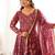 Printed muslin gown set with organza dupatta