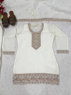 Ivory embroidered crunchy silk blend palazzo set with dupatta 3
