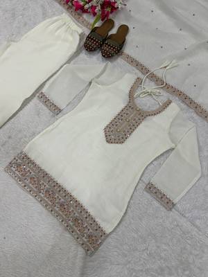 Ivory embroidered crunchy silk blend palazzo set with dupatta 4