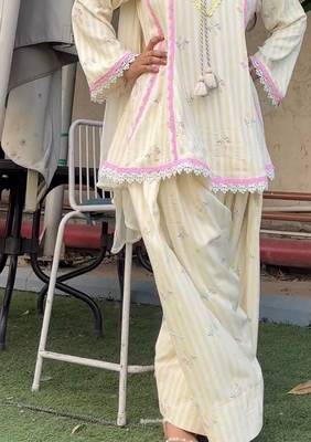 Lemon natural crepe farshi suit set with nazmin dupatta 2