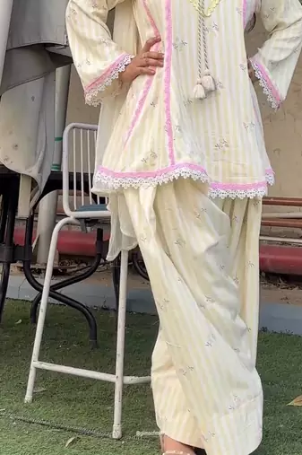 Lemon natural crepe farshi suit set with nazmin dupatta