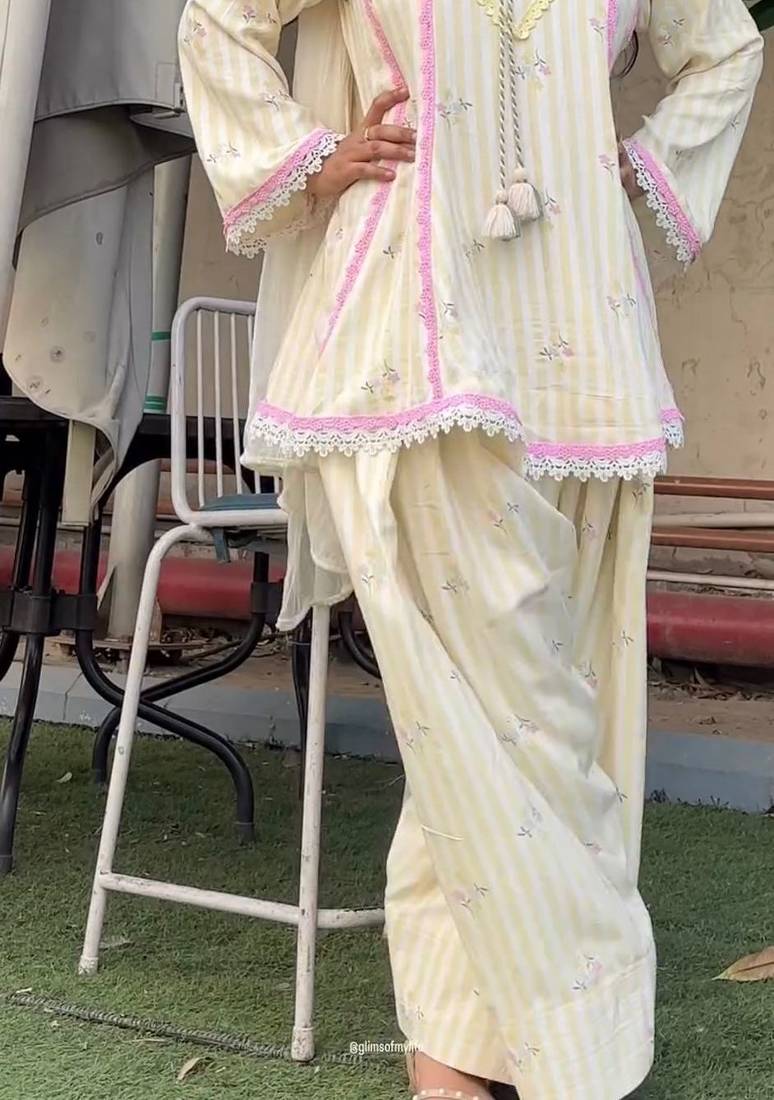 Lemon natural crepe farshi suit set with nazmin dupatta