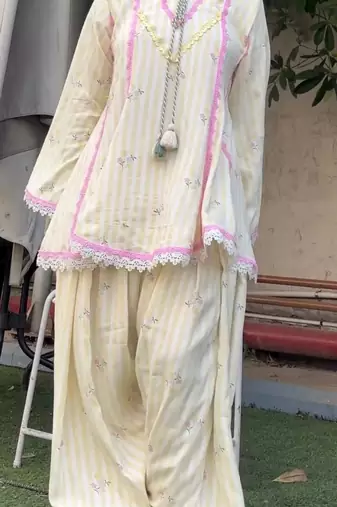 Lemon natural crepe farshi suit set with nazmin dupatta