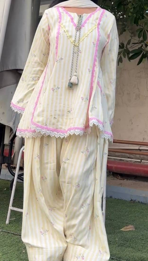 Lemon natural crepe farshi suit set with nazmin dupatta
