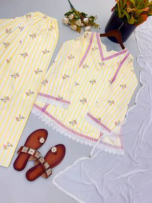 Lemon natural crepe farshi suit set with nazmin dupatta 1