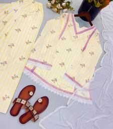Lemon natural crepe farshi suit set with nazmin dupatta