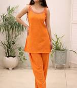 Orange mirror work kurti pant set