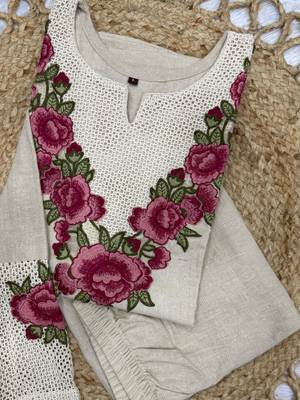 Beige jute cotton embroidered co-ord set 3