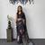 Black Color Print with Mirror Work Satin Saree