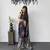 Black Color Print with Mirror Work Satin Saree