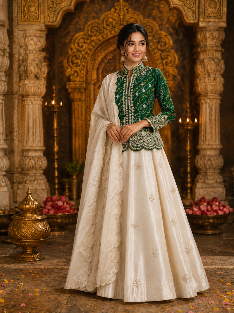 Dark Green Color Embroidery Thread & Sequence Work Simar Silk Blend Lehenga Choli Set