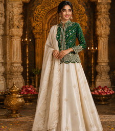 Dark Green Color Embroidery Thread & Sequence Work Simar Silk Blend Lehenga Choli Set