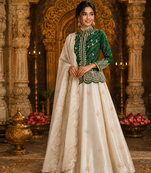 Dark Green Color Embroidery Thread & Sequence Work Simar Silk Blend Lehenga Choli Set