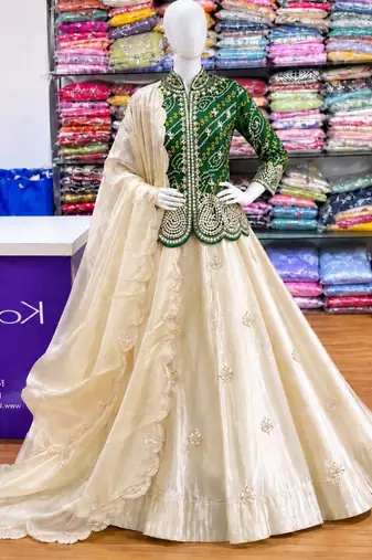 Dark Green Color Embroidery Thread & Sequence Work Simar Silk Blend Lehenga Choli Set