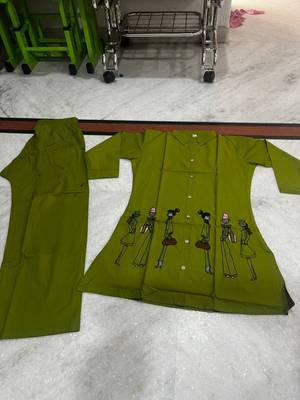 Green cotton blend embroidered tunic and palazzo co-ord set 4