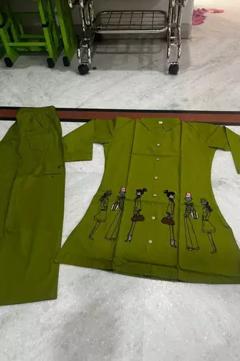 Green cotton blend embroidered tunic and palazzo co-ord set