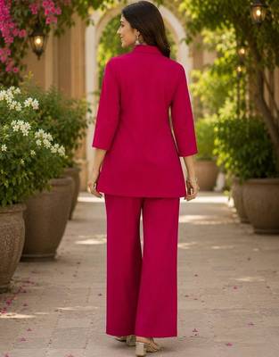 Rani pink  cotton blend embroidered tunic and palazzo co-ord set 3