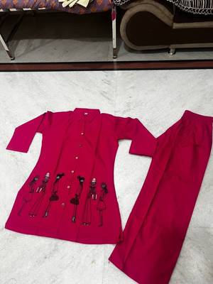 Rani pink  cotton blend embroidered tunic and palazzo co-ord set 4