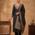 Black embroidered silk blend straight kurta pant set with dupatta