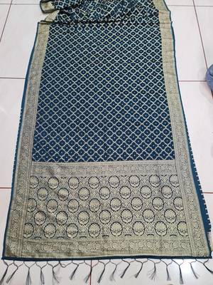 peacock blue art silk Saree With Blouse Piece. 3