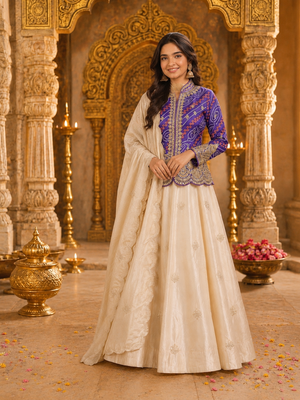 Purple Color Embroidery Thread & sequin Work Simar Silk Blend Lehenga Choli Set 1