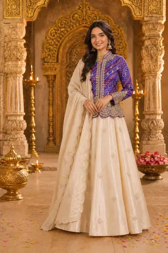 Purple Color Embroidery Thread & sequin Work Simar Silk Blend Lehenga Choli Set