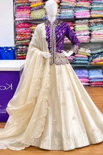 Purple Color Embroidery Thread & sequin Work Simar Silk Blend Lehenga Choli Set