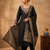 Black embroidered silk blend straight kurta pant set with dupatta