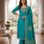 Rama green embroidered silk blend straight kurta pant set with dupatta