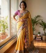 New Soft Silk blend with beautiful print And Real Mirror And diamond Work Saree For Women's