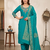 Rama green embroidered silk blend straight kurta pant set with dupatta