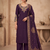 Wine embroidered silk blend   straight kurta pant set with dupatta