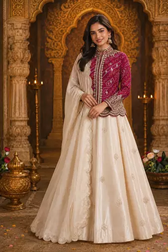 Rani Pink Color Embroidery Thread & sequin Work Simar Silk Blend Lehenga Choli Set