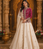 Rani Pink Color Embroidery Thread & sequin Work Simar Silk Blend Lehenga Choli Set