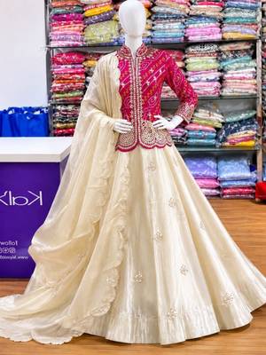 Rani Pink Color Embroidery Thread & sequin Work Simar Silk Blend Lehenga Choli Set 2