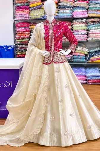 Rani Pink Color Embroidery Thread & sequin Work Simar Silk Blend Lehenga Choli Set