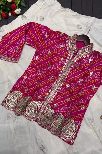 Rani Pink Color Embroidery Thread & sequin Work Simar Silk Blend Lehenga Choli Set