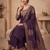 Wine embroidered silk blend   straight kurta pant set with dupatta