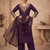 Wine embroidered silk blend   straight kurta pant set with dupatta