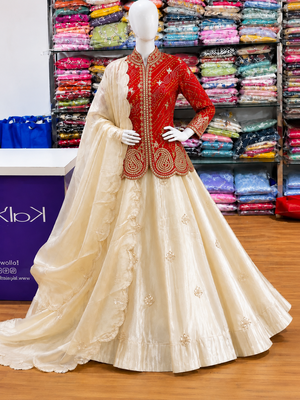 Red Color Embroidery Thread & sequin Work Simar Silk Blend Lehenga Choli Set 2