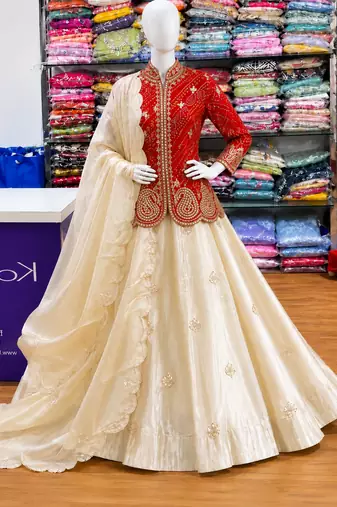 Red Color Embroidery Thread & sequin Work Simar Silk Blend Lehenga Choli Set
