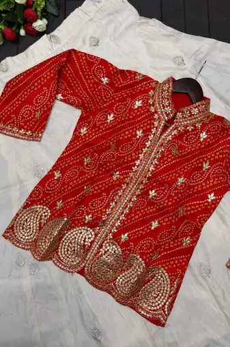 Red Color Embroidery Thread & sequin Work Simar Silk Blend Lehenga Choli Set