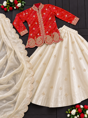 Red Color Embroidery Thread & sequin Work Simar Silk Blend Lehenga Choli Set 4