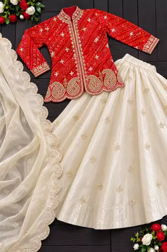 Red Color Embroidery Thread & sequin Work Simar Silk Blend Lehenga Choli Set