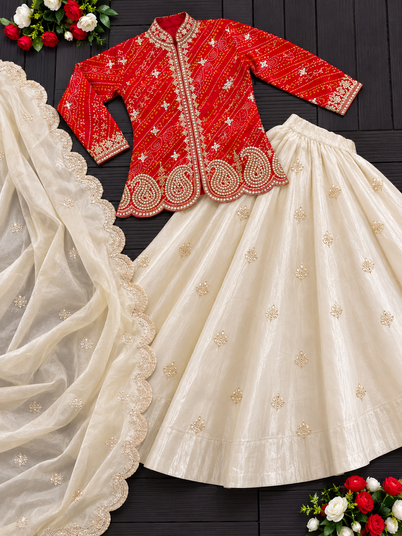 Red Color Embroidery Thread & sequin Work Simar Silk Blend Lehenga Choli Set
