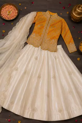 Yellow Color Embroidery Thread & sequin Work Simar Silk Blend Lehenga Choli Set
